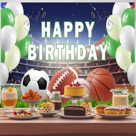 Yieldeer Sports Photo Backdrop Happy Birthday Wall Tapestry Basketball Photography Background Baseball Football Themed Birthday Party Decorations Banner for Teen Boys, 7x5ft