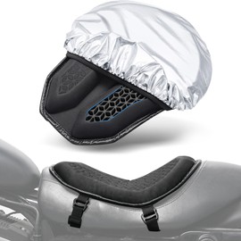 Benlari Motorcycle Seat Cushion with Sunshade Cover, Motorcycle Gel Seat Pad Large 3D-Honeycomb Structure TPE Shock Absorption and Breathable for Long Rides