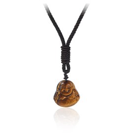 Fuqimanman2020 Amulet Tiger Eye Stone Laughing Buddha Pendant Necklace Lucky Talisman Protection Natural Healing Carved Gemstone for Women Men Wealth Atraction Rope Chain Spiritual Jewelry, Stone,