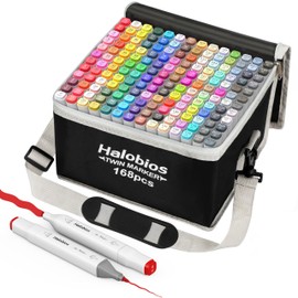 Halobios Alcohol Markers, 168 Colors Dual Tip Fine & Broad Drawing Markers Alcohol Marker Set with Case, Marker for Kids Adults Coloring Artists Drawing Sketching Card Making and Illustration