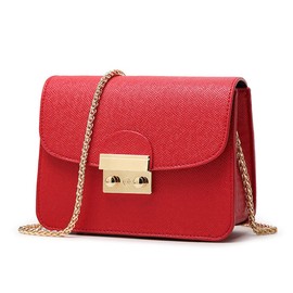 AnW Women's Shoulder Bag Leather Gold Chain Mini Bag Vivid Color, 3.Red