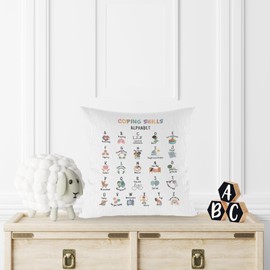 FLDAS Coping Skills Alphabet Pillow Covers 18x18, Classroom Pillow Covers, School Counselor Counseling Therapy Office Decor, Kids Mental Health Pillows Decorative Throw Pillows Cover