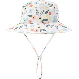 Sombrero de sol para bebé, sombrero de verano para niños, sombrero de playa de ala ancha para acampar al aire última intervensión para niños y niñas, Floral Blanco, 6-12 Meses