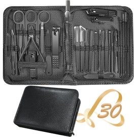 Manicure Set Professional, 30 in 1 Manicure Kit Nail Clipper Pedicure Tools, Stainless Steel Nail Clippers and Beauty Tool Portable Set, with Luxurious Travel Case (Black)