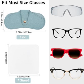 CREATCABIN Slim Glasses Case Leather Soft Sunglasses Case Portable Eyeglass Spectacle Case Pouch Bag Travel Lightweight Protective Cover for Women Men Beach Holiday Vacation Light Blue 6.7x3.3 Inch