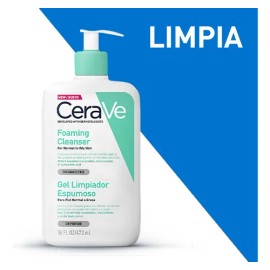 Gel Cerave Limpiador Espumoso Piel Normal A Grasa Sin perfume De 473 Ml Día y Noche