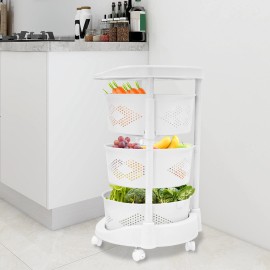 Kitchen Storage Cart Rotating Basket Rack Vegetable Fruit Holder 3 Layer Shelves