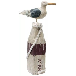Decor Seagull Statue Decor Nautical Theme Sea Bird Sitting on a Pillar Hand Carved L