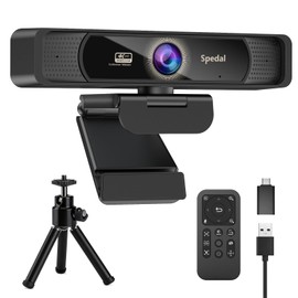 Spedal 4K Webcam with Tripod and Microphone, 120 Degree Wide Angle PC Camera with Remote Control and Zoom, Auto Focus UHD USB-C Streaming Camera for Laptop & Mac, Video Conferencing, Video Calls, Teams, Zoom
