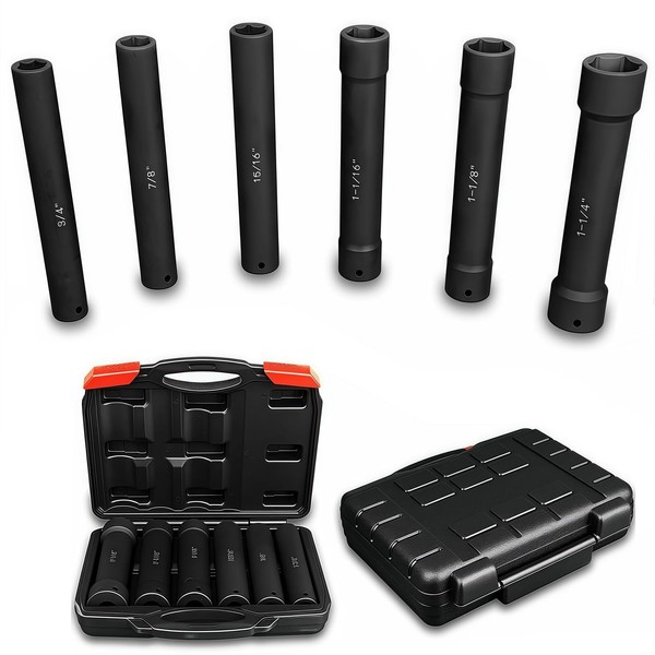 1/2 Inch Drive Extended Length Impact Socket Set, 6 Piece
