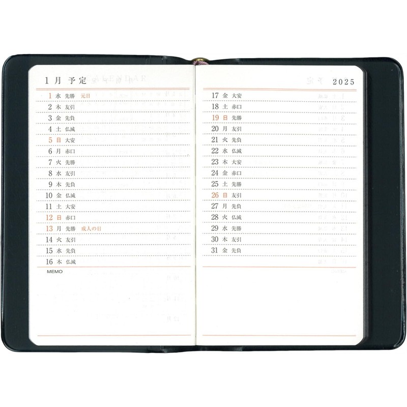 Hakubunkan 2025 Weekly Notebook, Horizontal Line Pocket Diary, Vinyl Mounted