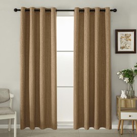 JSFLY Jacquard Linen Curtains 96 inch Length 2 Panels Thick Faux Linen Blended Window Drapes Burlap Textured Curtains with Grommet for Living Room Bedroom Farmhouse (52x96 Light Coffee) Natural