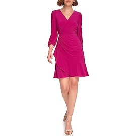 Eliza J Women's 3/4 Sleeve V-Neck Short Dress, Fuschia, 14