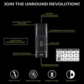 Panther Vision FLATEYE High Performance UNROUND Flashlight CREE LED Multi Position Waterproof & Shockproof (1000 Lumens)