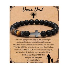 QWNHONEY Gift for Dad from Son Father's Day Gifts for Men Cross Bracelet for Men Birthday Graduation Anniversary Christmas Christian Religous Black Tiger Eyes Beads Bracelet Gift for Man