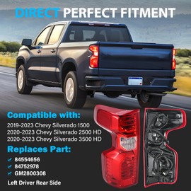 BeamTrack Rear Tail Lights Assembly Compatible with 2019 2020 2021 2022 2023 Chevy Silverado 1500 2500HD 3500HD Halogen Type Brake Left Driver Side Taillights with Bulb & Harness NON-LED Model