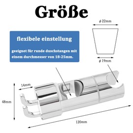 Bestgle Universal Hand Shower Holder 16-26 mm Adjustable Shower Head Holder for Shower Rail 360° Rotatable Shower Holder Double Opening Design ABS Grade Plastic Chrome-Plated Silver