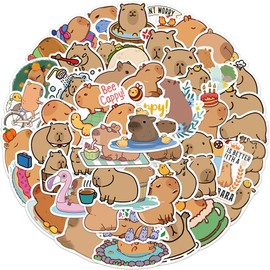 Capybara Stickers 50 Pack Laptop Stickers,Vinyl Waterproof Stickers for Water Bottles Skateboard Scrapbook Bike Computer,Phone,-Graffiti Stickers Pack for Teens Girls Kids Adults(Brown)