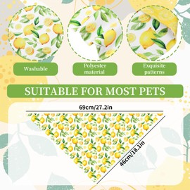 FYSUIMU 2Pcs Yellow Lemon Pet Bandanas Summer Lemon Leaves Dog Scarf Washable Adjustable Triangle Pet Bibs Puppy Neckerchief for Cat Dog Birthday Costume Accessories