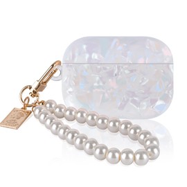 CameCosy Glitter Case Compatible for Airpod Pro 2 2022 with White Pearl Wrist Keychain Cute Colorful Sparkle Pretty Soft TPU Protective Cover for Airpods Pro 2nd Generation Case for Women Girls-White