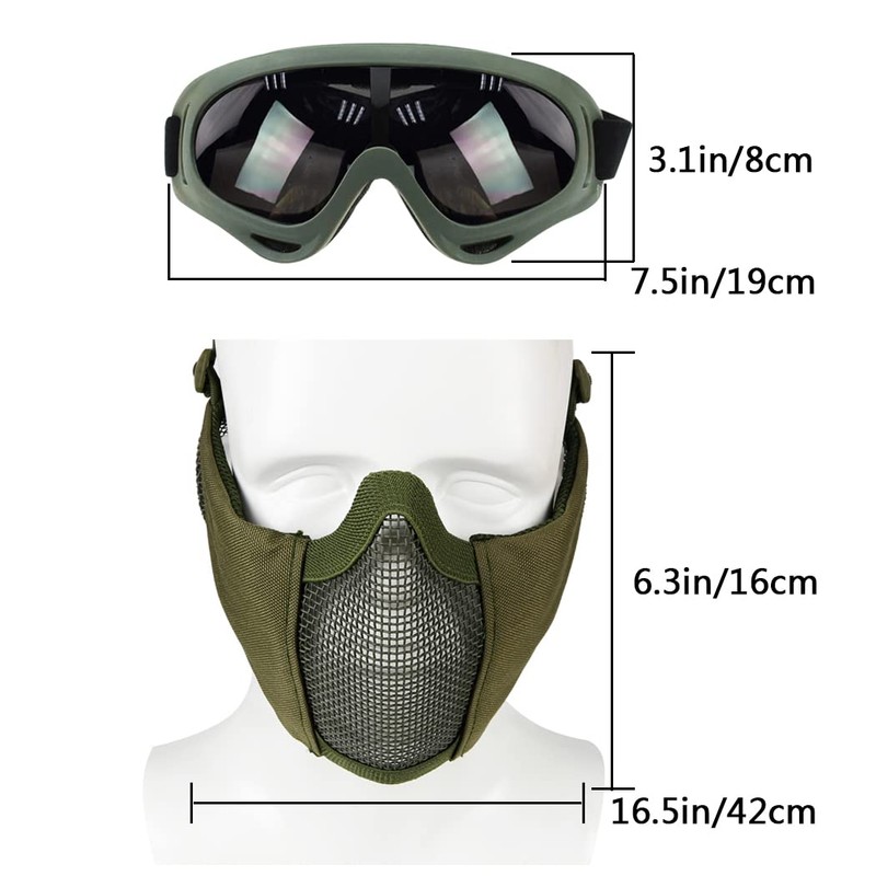 Yzpacc Airsoft Mask with Protective Glasses, Foldable Half Face Airsoft