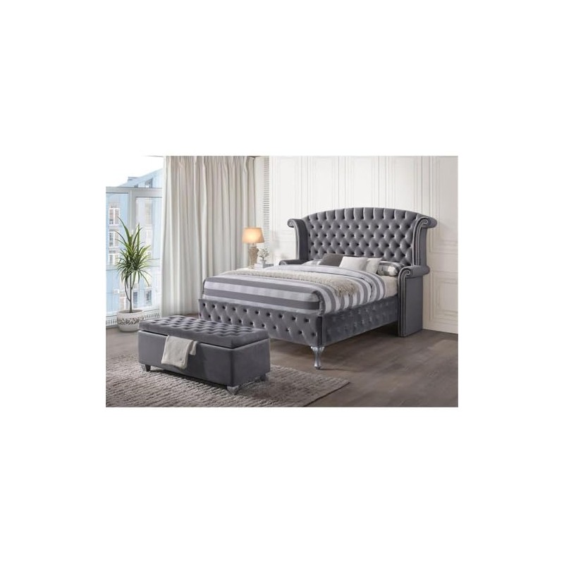 Acme Rebekah Fabric Tufted Upholstered Bench with Storage in Gray