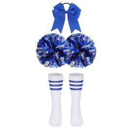 Colorful House 5-Piece Cheerleading Outfit for Kids - Complete with Top, Skirt, Pom Poms(9-10Y,Blue)