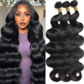 12A Body Wave Bundles Human hair 18 20 22 Inch Human Hair Bundles 3 Bundels Human Hair 100% Brazilian Bundles Human Hair Natural Black Quick Weave Bundels Human Hair Real Hair Extensions for Women