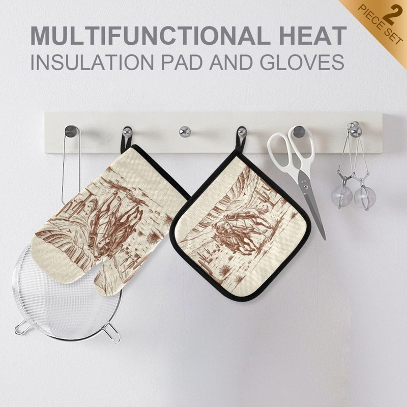 Kcldeci American Wild Western Desert Cowboy Oven Mitts and Pot