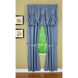 Today's Curtain, Orleans Scallop Curtain, Blue 84" Panel Pair and Tieback,4-Piece-Set, 60" W x 84" L, Blue
