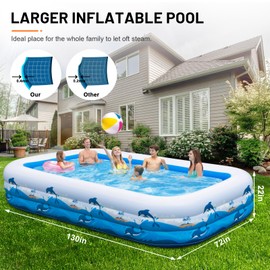 Large Inflatable Pool with Pump - 130'' x 72'' x 22'' Family Swimming Pool for Adults, Blow Up Pool for Backyard, Garden, Outdoor, Summer Water Party