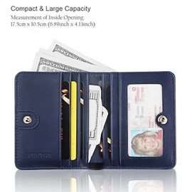 FUNTOR Small Wallets for Women, Ladies Small Compact Bifold Pocket RFID Blocking Genuine Leather Wallet for Women (E:Nappa Leather-Dark Blue)
