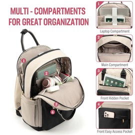 LOVEVOOK Laptop Backpack with USB Port, Backpack Purses for Women, Ideal Travel Backpacks for College, Work, Nursing, Travel, School Backpack, and Personal Item:_Beige-Black-Brown_17.3" - 12.8"L * 19"H * 7.7"D