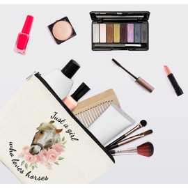 EXUQO Horse Gifts for Horse Lovers,Funny Horse Makeup Bag Cute Cosmetic Bag,Just a Girl Who Loves Horses Pouch,Horse Lovers Zipper Purse Travel Cosmetic Bag