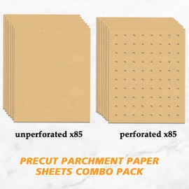 Golden Associate 9 x11 inch Parchment Paper Liners Disposable 170 Pcs, Perforated &without Holes Sheets Combo, 85-Pcs Each, Air Fryer Toaster Oven Tray Rectangle Basket Baking Pan Accessories