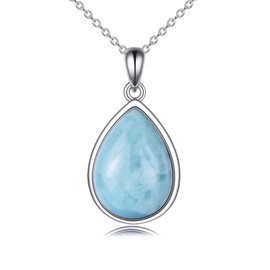 POPLYKE Larimar/Moonstone/Labradorite/Opal/Onyx/Lapis Lazuli/Turquoise/Malachite Necklace for Women Sterling Silver Teardrop Jewellery Natural Pendant Gifts, Sterling Silver