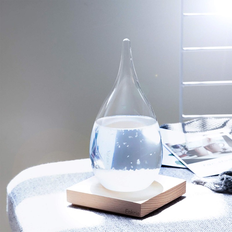 Enkrio Storm Glass Weather Predictor, Barometer Bottle with Wood Base