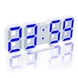 EAAGD Digital Alarm Clock, 3D LED Electronic Clocks, Snooze Model, 3 Adjustable Brightness, Wall Clock for Office Table Bedroom Nightstand (White/Blue)