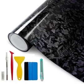 1ft x 5ft High Gloss Forged Carbon Fiber Vinyl Wraps Car Body Wraps with Self-Adhesive for DIY Use, Vehicle Interior and Exterior Films Rolls with Air Release Technology+Tools - Color: Black