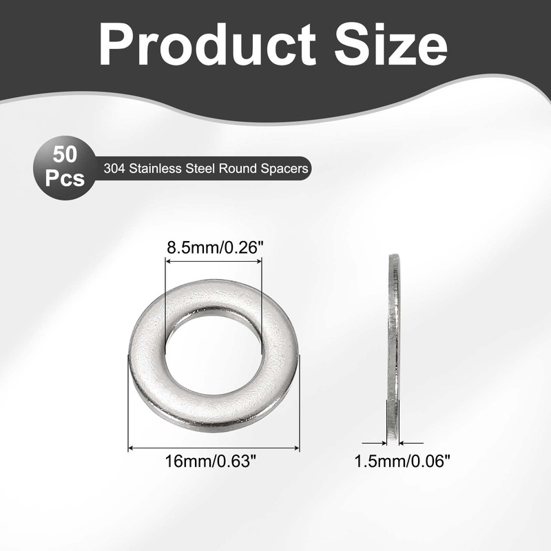PATIKIL M8 x 16mm x 1.5mm Stainless Steel Flat Washers,