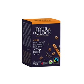 Four O'Clock Organic Fairtrade Chai Tea Espresso, Non-Gmo, Kosher, Gluten-Free, 16 Count, 35.2