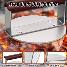 Edelstahl Burger Smasher Set,Schwergewicht mit Holzgriff Edelstahl Grillspachtel und 6.6 Zoll Smash Burgerpresse für Outdoor Indoor BBQ Steak Pizza