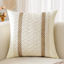 Sungeek 1 Piece Boho Cushion Covers, Cotton & Hessian Decorative Cushion Covers, Decorative Cushion Cover, Sofa Cushion, Boho Style Decorative Cover Cushion Cover for Sofa Living Room (Beige Style B,