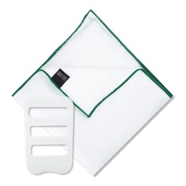 Tonbobo Linen Pocket Square, 100% Linen Handkerchief, Trim, White, Plain, Gentleman, Stylish, Present, Wedding, Formal, Business, Casual, Funerals, Prevents Shape Loss, Edging: Green
