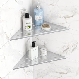 Qeke Corner Shower Shelves, 12” Recessed Tile Shower Shelf, 304 Stainless Steel Grout in Corner Tile Shower Shelves, No Drilling, Brushed Nickel, 2 Pack