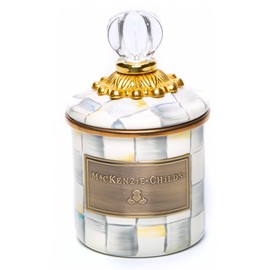 MACKENZIE-CHILDS Sterling Check Enamel Canister, Gray-and-White Kitchen Storage Container with Lid, Mini