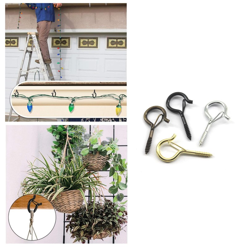 Zerniple Q Shaped Hanger Hooks Golden Screw Hooks with Safety