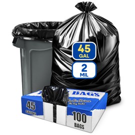 PLASTIC PRINCE 40-45 Gallon Trash Bags Heavy Duty 2Mil Fit Rubbermaid Brute Rollout Round and Square 32-44 gal Trash Cans 40" x 46" Outdoor Garbage Bags, Black Pack of 100