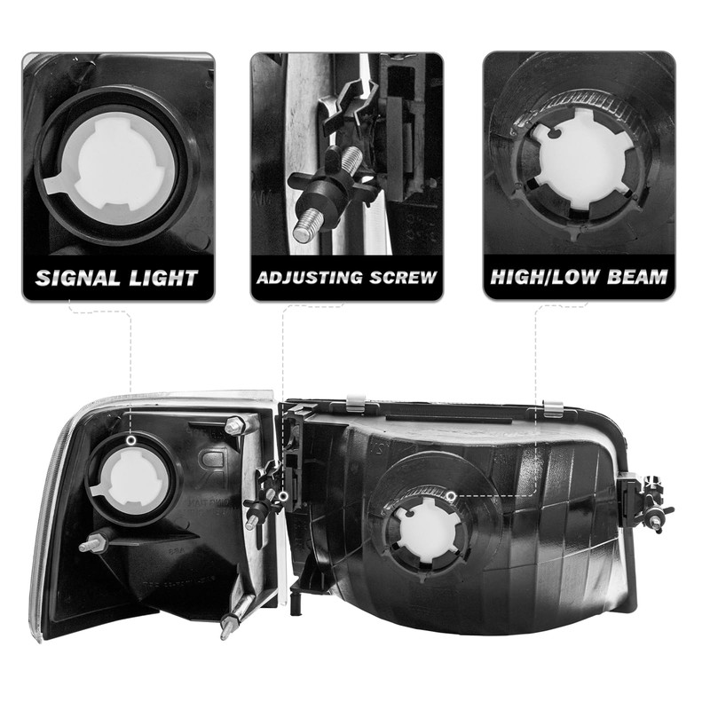 SOCKIR Headlight Assembly Replacement for 1993-1997 Ford Ranger Headlights +