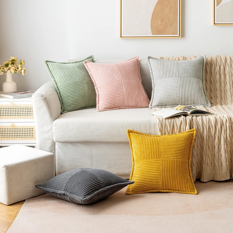 MIULEE Corduroy Cushion Covers Pack of 2 Decorative Modern Patchwork